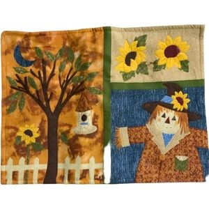 Four matching Autumn Cotton Quilted Placemats - tree, sunflowers and scarecrow.